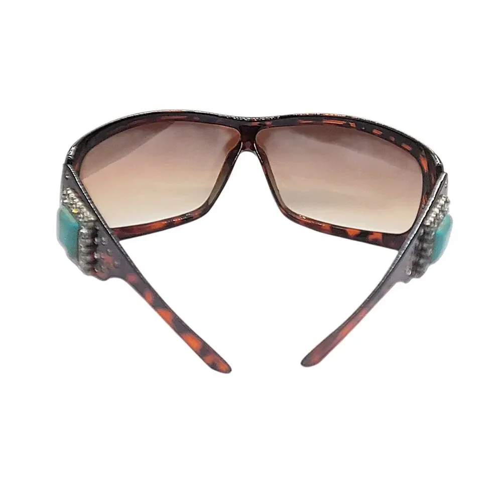 Rustic Coutures Tortoise Shell Frame Sunglasses Rhinestones Turquoise Concho